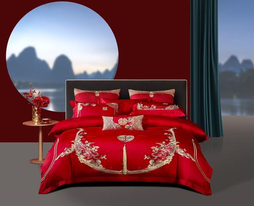 利路米百支棉大红色高档刺绣喜被新婚庆六件套--花间喜事 商品图0
