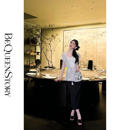 余潇潇【雪玉冰肌】华丽优雅仿麻银丝刺绣珠片轻盈透气宽松马甲 商品图2