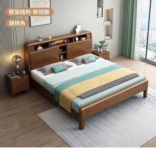 北欧风实木床A001#硬靠 .靠背可打开 .原木色（齐） 商品图6