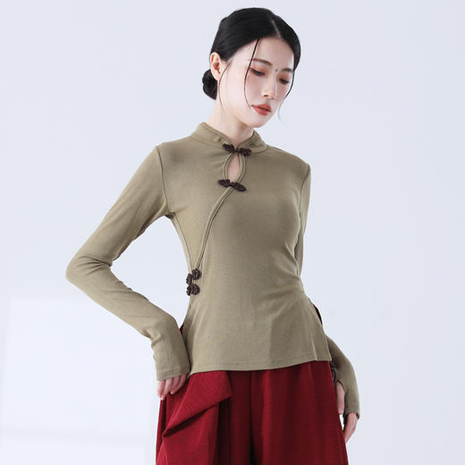 时尚镂空盘扣旗袍领中长袖修身显瘦舞蹈服形体服练功服 商品图4