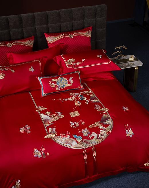 利路米家纺大红色百子图喜被高档婚房结婚六件套福气满满 商品图2