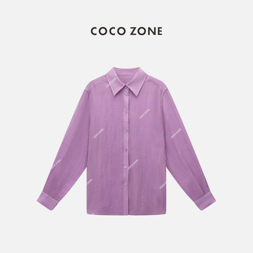 COCO ZONE"紫麻衬衣"夏季时尚气质POLO领开襟衬衫休闲单排扣上衣CC1B0885 商品图0