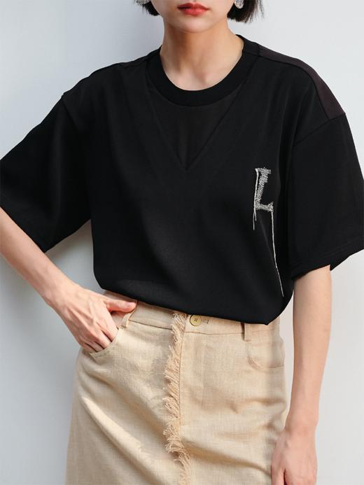 LIYIHAN 醋酸拼接T恤 Y242Z05890 商品图3