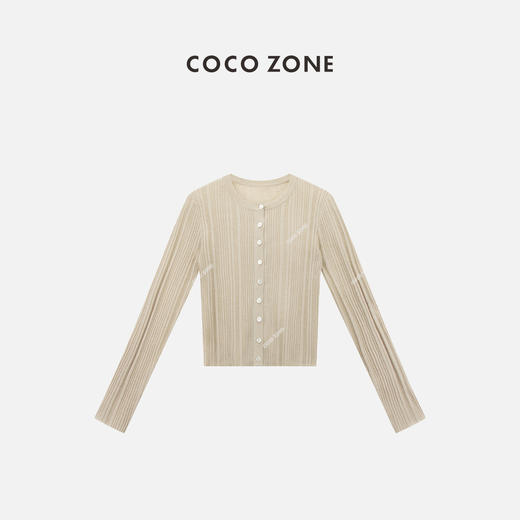 COCO ZONE2024"奶杏针织"简约竖条纹圆领针织开衫纯色单排扣上衣CC1B0913 商品图0