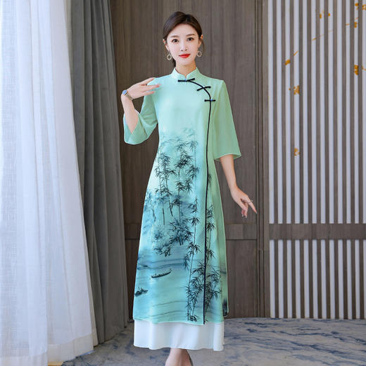 AHM-3022复古长款旗袍改良奥黛裙夏季新款中国风气质优雅显瘦连衣裙 商品图3