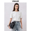 VIMAGE纬漫纪夏季新款舒适微弹棉感白色圆领T恤上衣V2102707 商品缩略图0