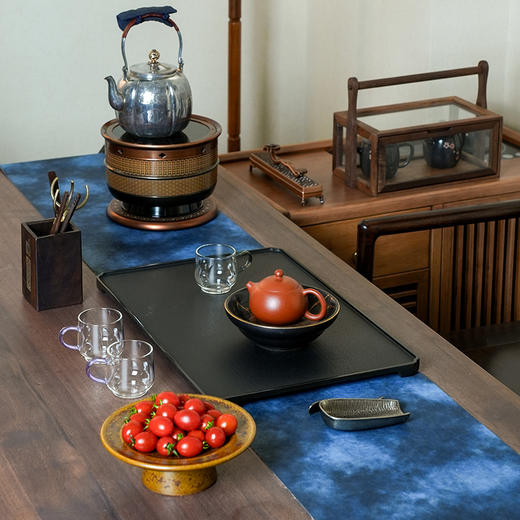 陆羽苏窗茶盘 乌金石茶盘轻奢现代家用干泡台乌金石茶具托盘茶台石板 商品图12