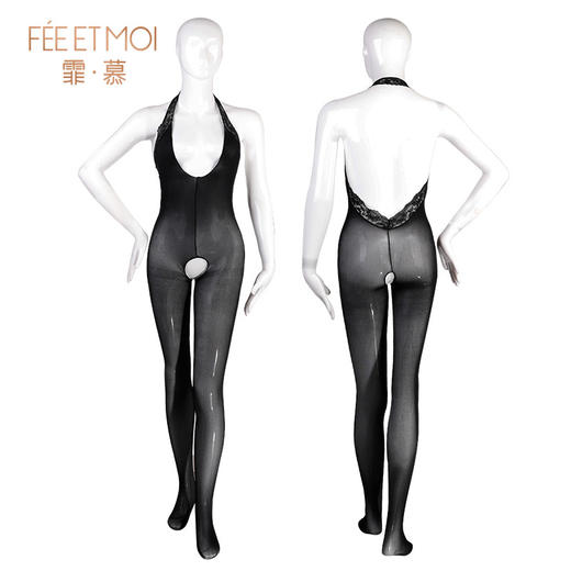 霏慕 大胆露背挂脖开档连身袜大码7517 情趣内衣黑丝丝袜女士性感睡衣女极污度诱惑全露夫妻刺激大码 商品图11