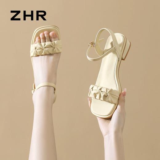 ZHR则则凉鞋女2024新款夏季一字带中跟鞋网红ins公主风粗跟凉鞋女 商品图6