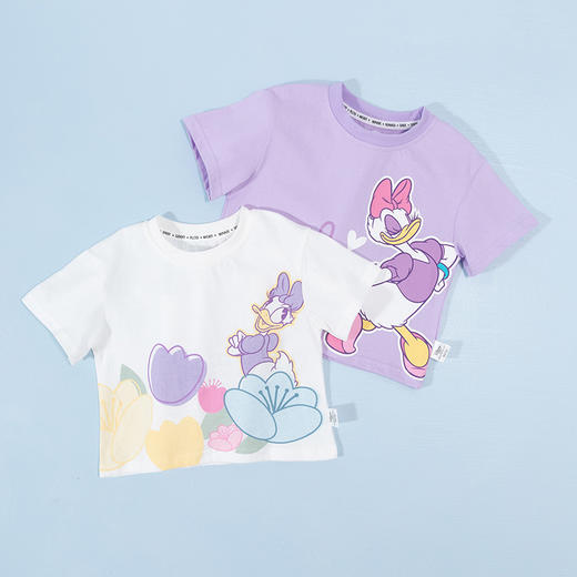 迪士尼【5A抑菌】夏季新款女童短袖黛西印花T恤纯棉透气凉感上衣短袖ZD2DS039 商品图2