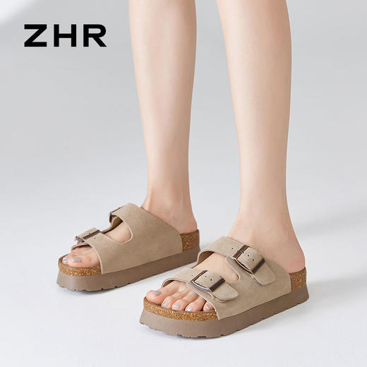 ZHR则则一字拖鞋女2024夏季新款厚底增高沙滩鞋外穿博肯拖鞋 商品图6