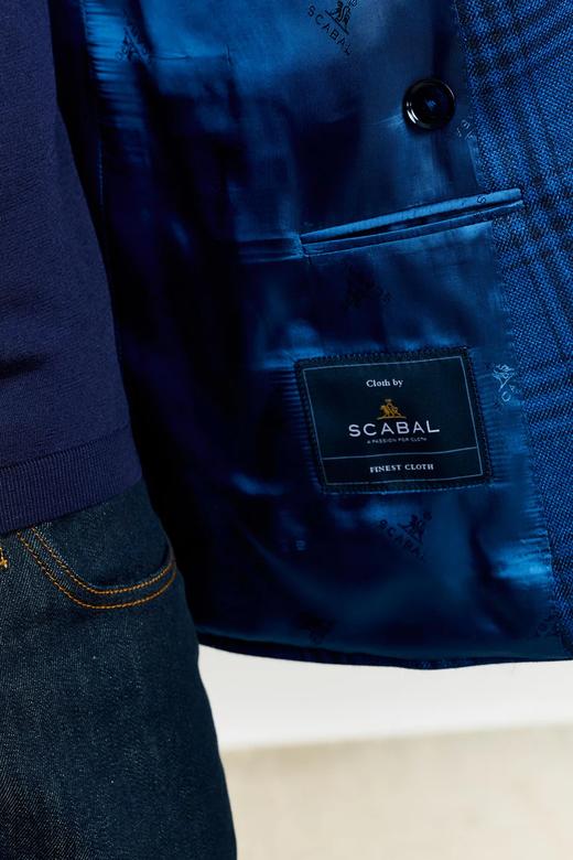 Scabal Taormina 陶尔米纳 羊毛蚕丝亚麻蓝色格纹全麻衬单西 商品图7
