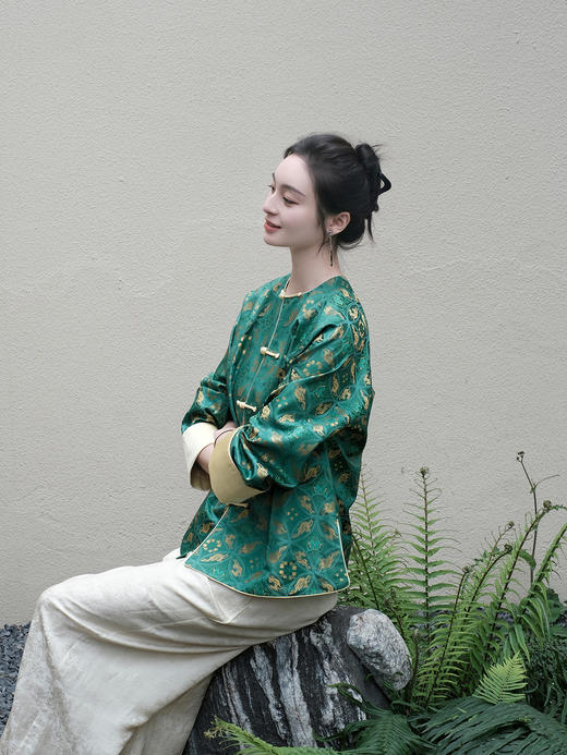 盛唐牡丹 |鹿财进宝重缎宋锦对襟外套 商品图3