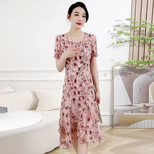 QYM A3478-L印花时尚修身雪纺裙显瘦洋气连衣裙 商品图1