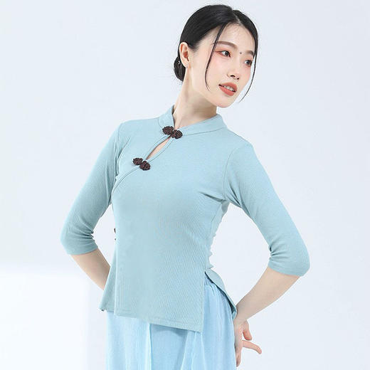 时尚镂空盘扣旗袍领中长袖修身显瘦舞蹈服形体服练功服 商品图2