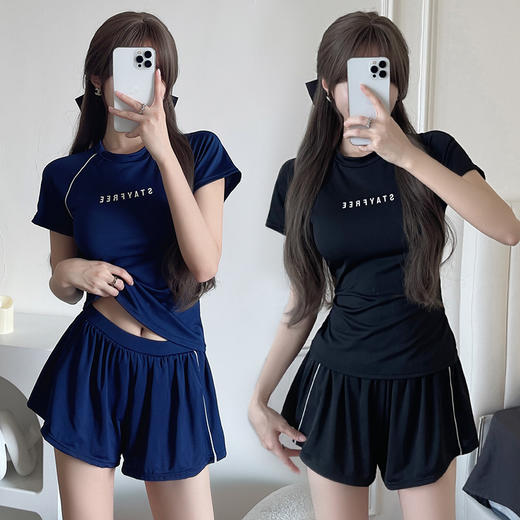 【超仙！洋气显瘦泳衣两件套】自带安全打底裤，游泳、温泉、瑜伽一套搞定，各种身材轻松驾驭！女款分体运动简约休闲保守显瘦遮肉遮肚泡温泉泳衣 商品图1