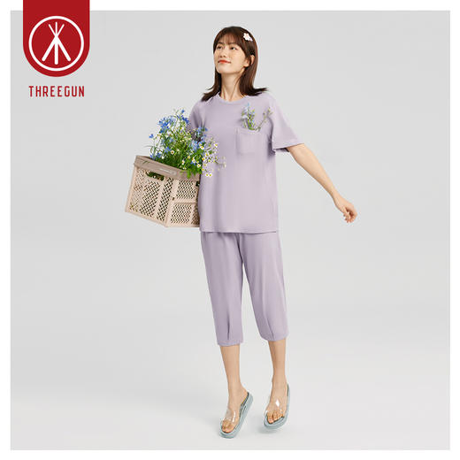 Threegun三枪 【沁凉薄棉】圆领短袖女士T恤衫-24084A011 商品图1
