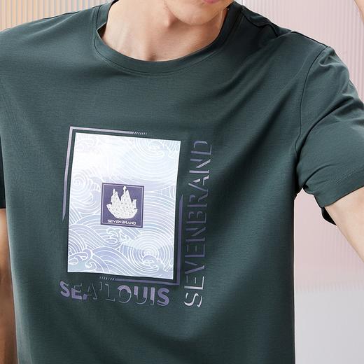 【含莫代尔】柒牌短袖T恤男夏季新款时尚百搭帆船印花圆领上衣薄	126T71980 商品图2