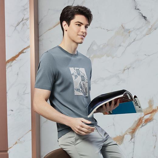 【高端系列】柒牌短袖T恤男夏季新款伊力特透气帆船提花圆领上衣	126T72170 商品图1