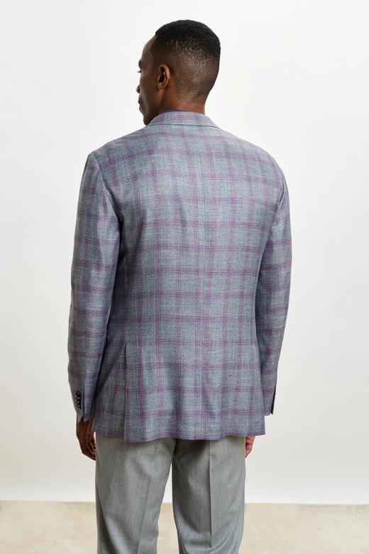 Scabal Taormina 陶尔米纳 Bamboo Viscose 竹纤维灰色紫色格纹全麻衬单西 商品图2