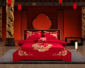 利路米家纺龙凤婚庆六件套结婚大红色高级感刺绣喜被--龙凤牡丹