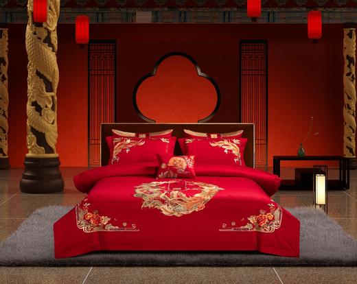 利路米家纺龙凤婚庆六件套结婚大红色高级感刺绣喜被--龙凤牡丹 商品图0