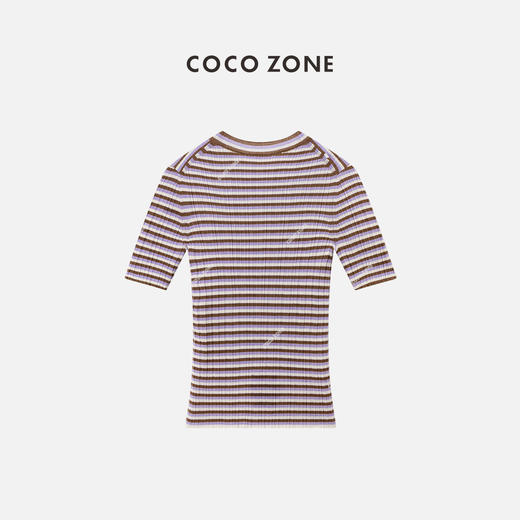 COCO ZONE2024早春穿搭条纹短袖针织衫短款圆领上衣CC1A0375 商品图1
