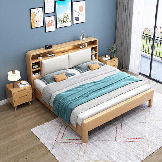 北欧风实木床软靠668#原木色/胡桃色可选（齐） 商品图1