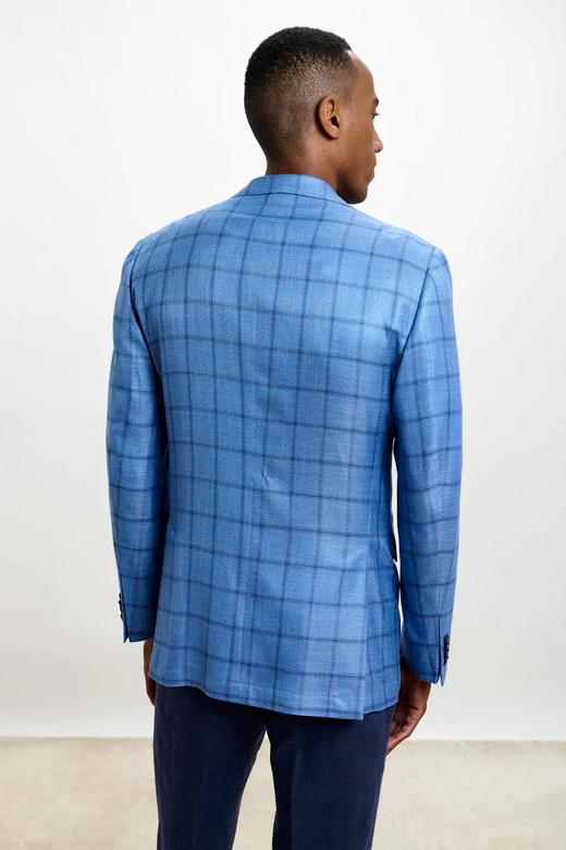 Scabal Taormina 陶尔米纳 Bamboo Viscose 竹纤维蓝色格纹全麻衬单西 商品图2