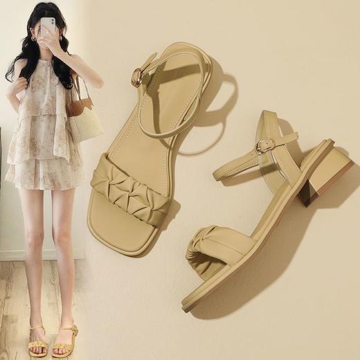 ZHR则则凉鞋女2024新款夏季一字带中跟鞋网红ins公主风粗跟凉鞋女 商品图1