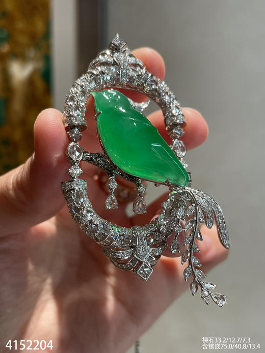 玻璃种木那喜鹊胸针【4152204】具体价格微信咨询 商品图1