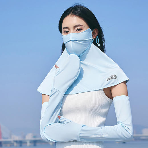 【透气3D原纱防晒面罩！指尖及臂一体防护套装】升级护眼角防晒口罩护颈夏防紫外线薄款透气遮脸遮阳面纱防晒面罩，立体叠层透气 舒适防晒。-ry 商品图2