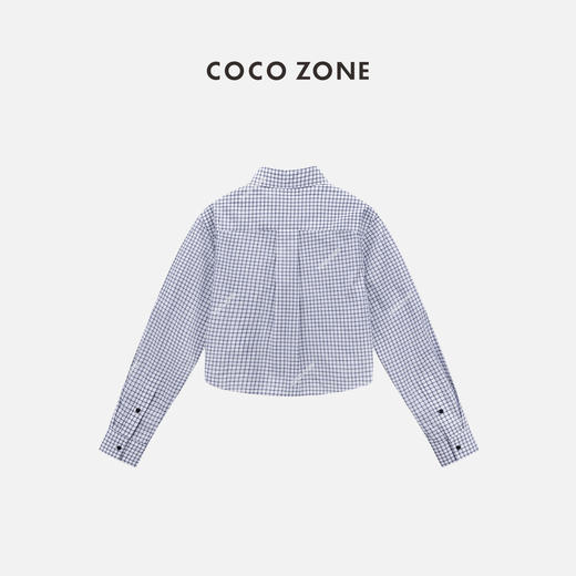 COCO ZONE”海风“100棉时尚短款格子衬衫polo领单排扣百搭上衣24C60086 商品图2