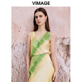 VIMAGE纬漫纪夏季新款晕染V领显瘦气质无袖上衣V2113720