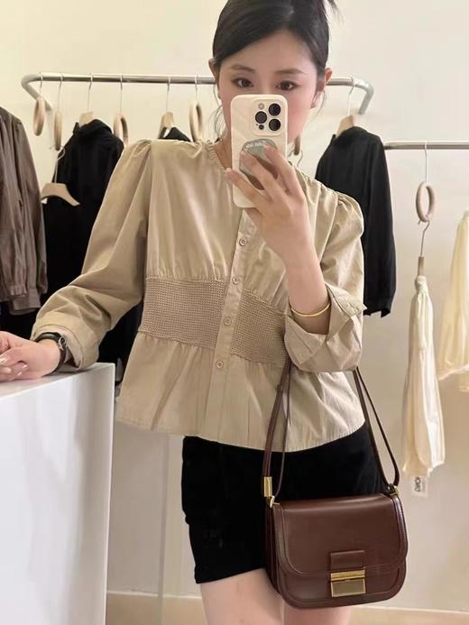 （促）喜出23235 拼针织V领显瘦棉质法式小衫-喜出 商品图0