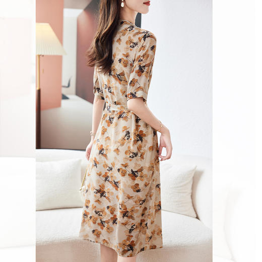 TC29621 双绉重磅真丝连衣裙2024夏新款短袖收腰显瘦桑蚕丝大码女中长裙子 商品图3