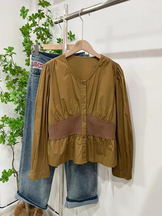 （促）喜出23235 拼针织V领显瘦棉质法式小衫-喜出 商品图3