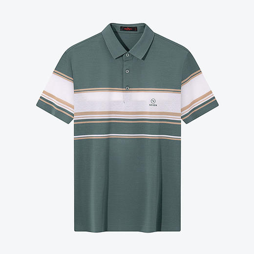 【5A抗菌2A防螨】柒牌丝光棉短袖polo衫男士夏季新款撞色条纹上衣	126T71230 商品图4