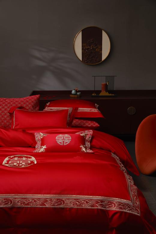 利路米家纺高档婚嫁婚庆喜被六件套百支棉陪嫁大红色系--欢喜 商品图2