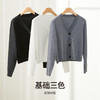 逸阳V领针织衫女2024春叠穿新款开衫上衣宽松短黑色毛衣外套3572 商品缩略图2