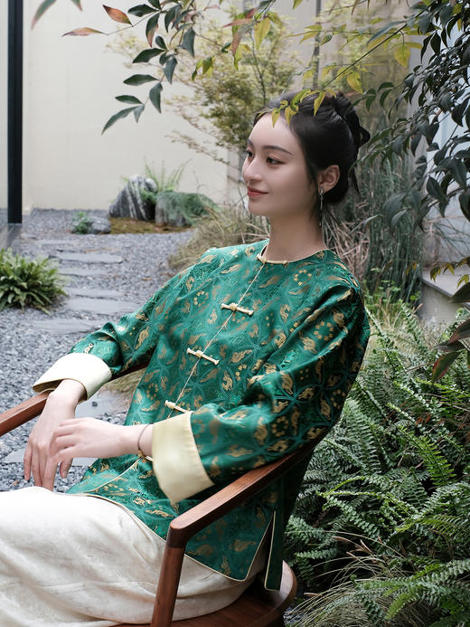 盛唐牡丹 |鹿财进宝重缎宋锦对襟外套 商品图2