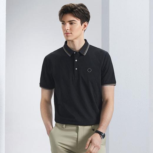 【不变形领】【含桑蚕丝】柒牌短袖polo衫男夏季新款商务休闲满身提花翻领T恤	126T70680 商品图1