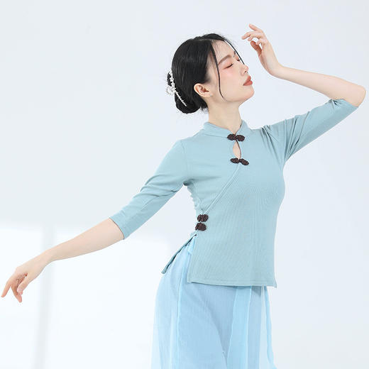 时尚镂空盘扣旗袍领中长袖修身显瘦舞蹈服形体服练功服 商品图6