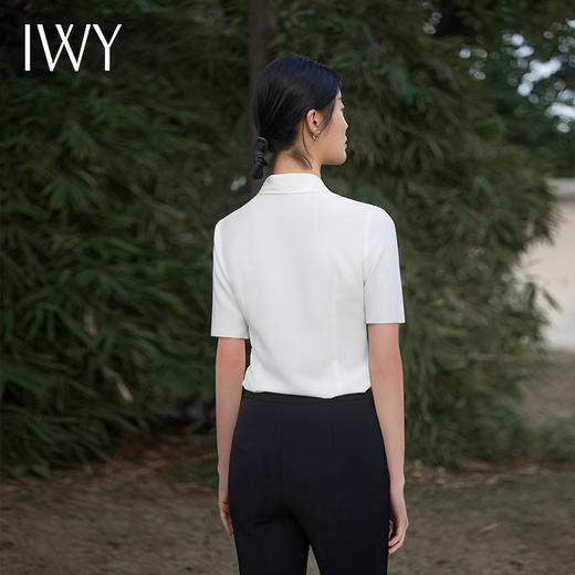IWY/白色短袖衬衫v领配西装百搭内搭修身显瘦职业装衬衣不透遮肉ol B11221 商品图4