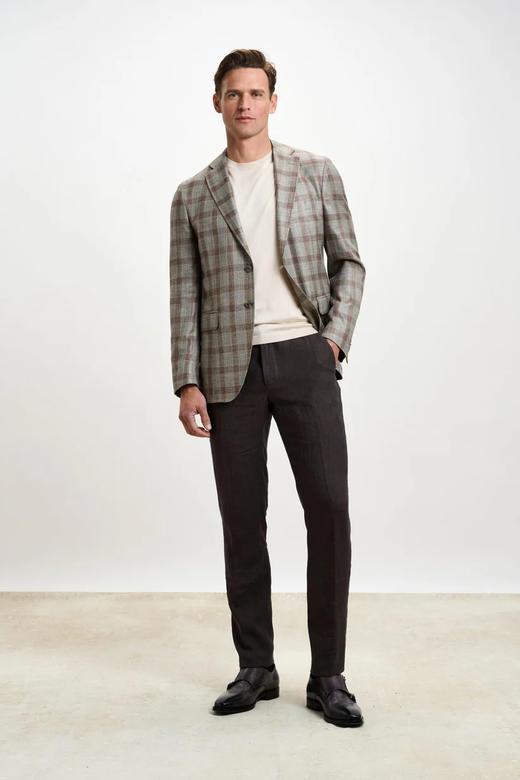 Scabal Taormina 陶尔米纳 Bamboo Viscose 竹纤维浅棕色格纹全麻衬单西 商品图3