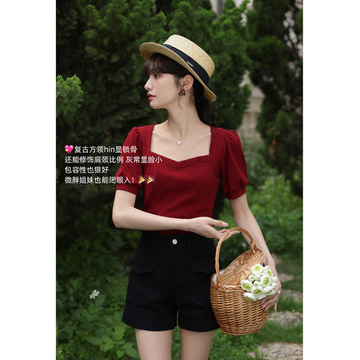 鹿向南《法式少女》宫廷风方领T恤女夏季法式设计感短袖上衣LXN25309 商品图2