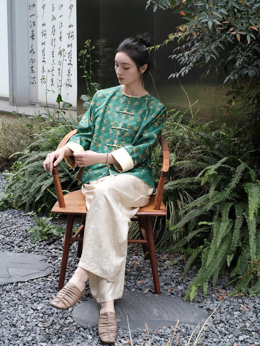 盛唐牡丹 |鹿财进宝重缎宋锦对襟外套 商品图5