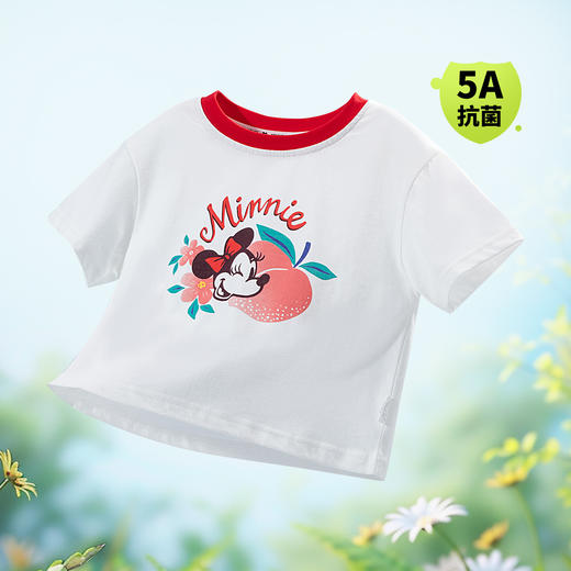 迪士尼【5A抑菌】24夏季女童短袖T恤米妮IP纯棉透气上衣凉感T恤ZD2DS038 商品图3