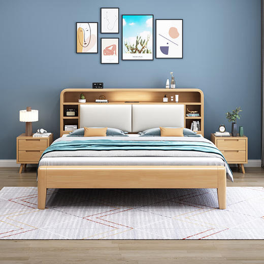 北欧风实木床668#原木色/胡桃色可选（齐） 商品图5