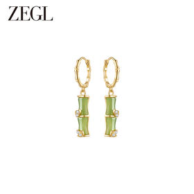 ZEGL925银新中式竹节耳环女碧玉耳扣2024新款轻奢高级感耳钉耳饰